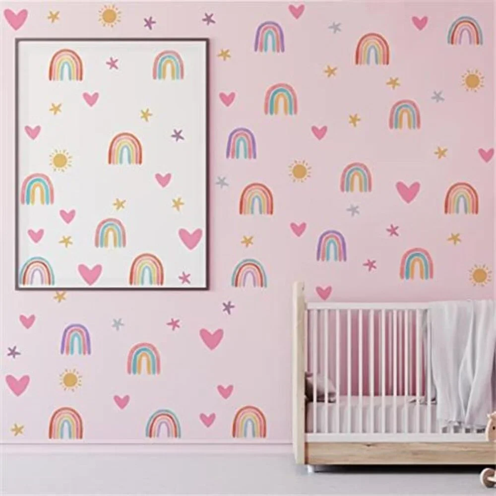 Rainbow Wall Stickers Kids Room Decals Heart Star Sun Vinyl Nursery Bedroom Deco